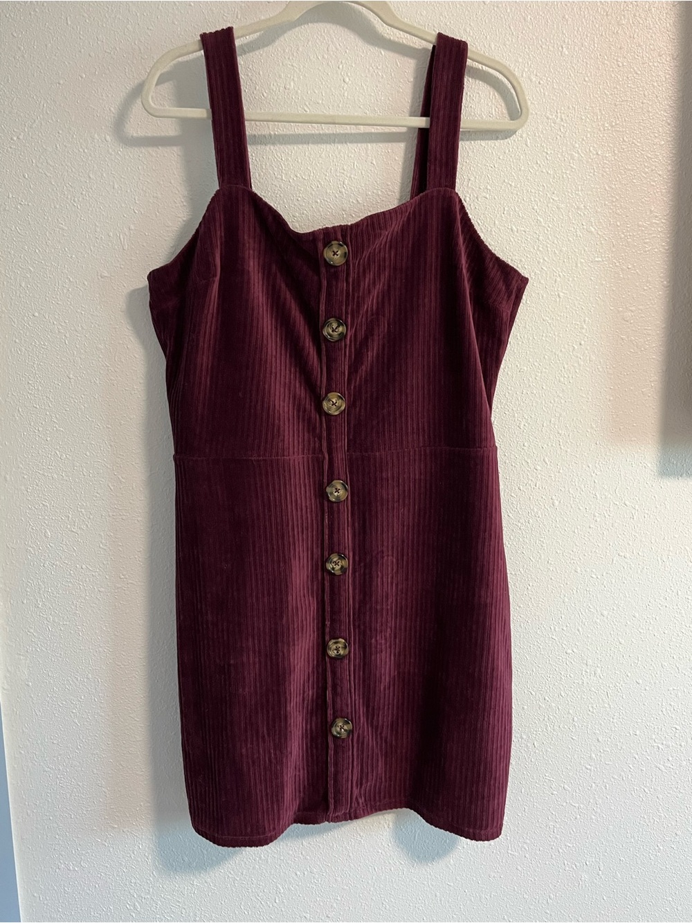 Burgundy Corduroy Button-Front Jumper Mini Dress Size XXXL